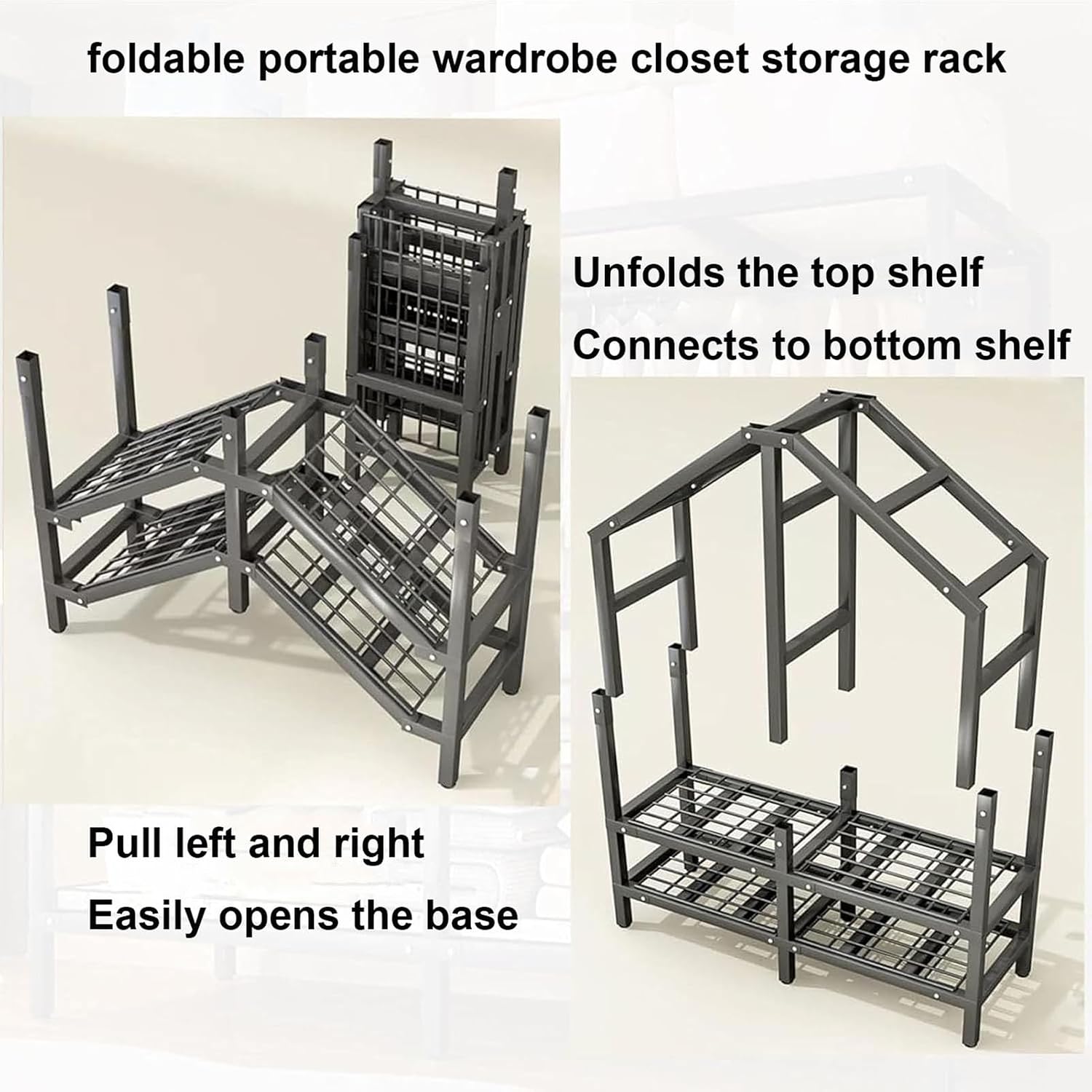 Foldable Clothe Rack, Heavy-Duty Portable Wardrobe for Bedroom Armoires Freestanding Clothing Coat Storage Rack Rolling Garment Rack with Wheel W/Cover Load 2000lbs(125 * 52 * 170cm)