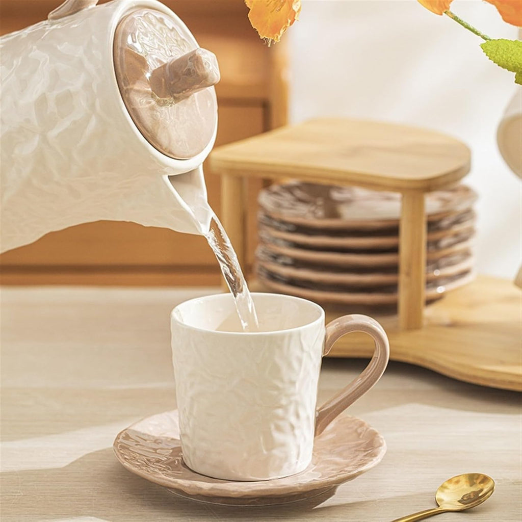 Beverage Serveware Ceramic water cup water set gift box tea cup tea set living room cold kettle flower tea set home coffee set Water Carafe(White)