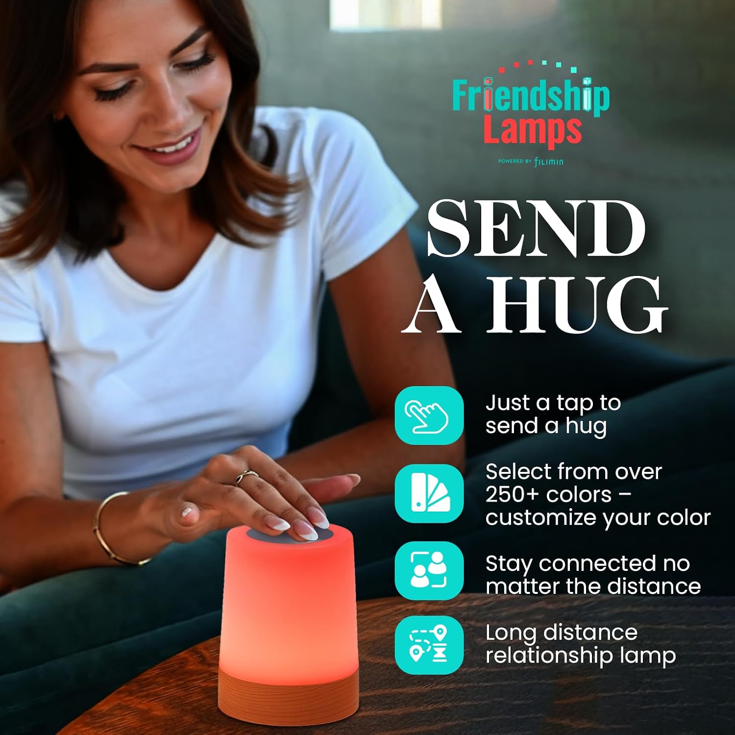 Friendship Lamp Lumi by Filimin - Best Friend WiFi Touch Lamp Real Beech Wood LED Light for Long-Distance Connection, Relationship, Friendship, Gifts, Couples, App Setup - No Subscription Set of 4