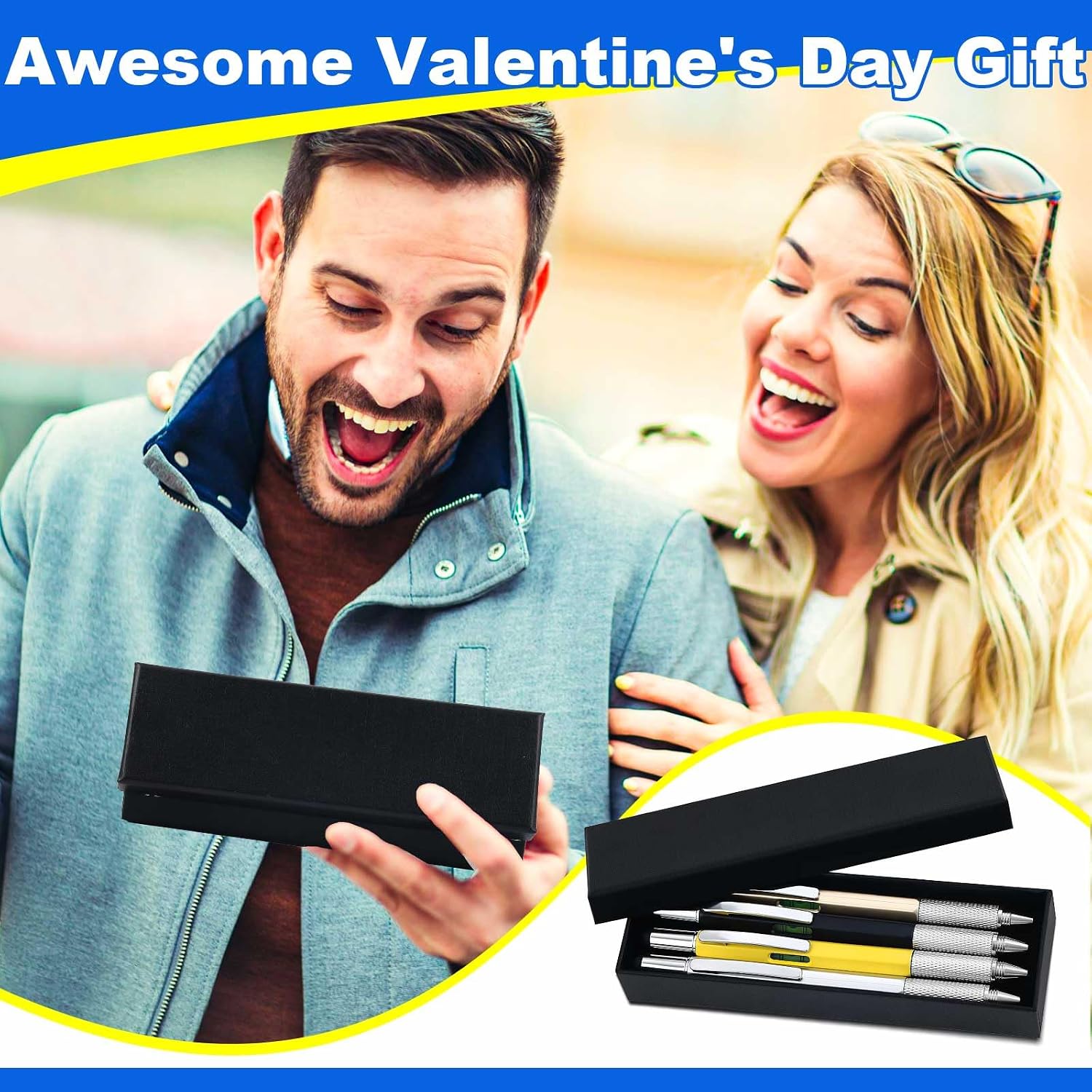 Zhanmai 300 Pcs Gift for Men Multitool Pen 6 in 1, Screwdriver Tool Multi Functional Pen for Dad Husband Grandpa Birthday Gift Level Ballpoint Stylus (Gold, Black, Silver, Yellow)