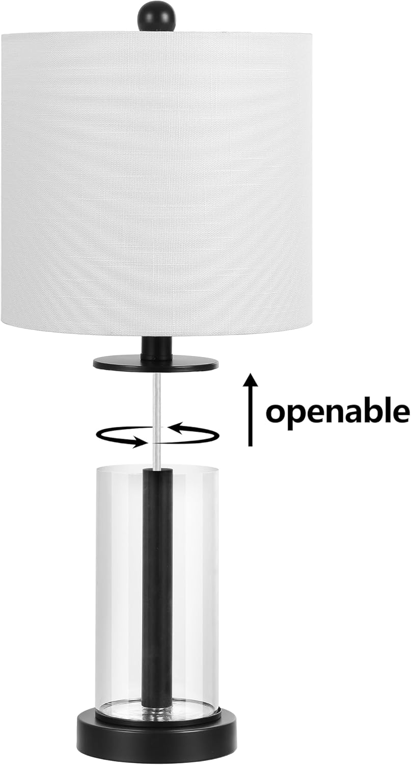 JONATHAN Y 20.5' Oil Rubbed Bronze/Clear Fillable Glass Table Lamp Set of 2, Modern Nightstand Lamps for Living Room Bedroom Office, White Linen Shade, LED Bulbs Included JYL8508A-SET2
