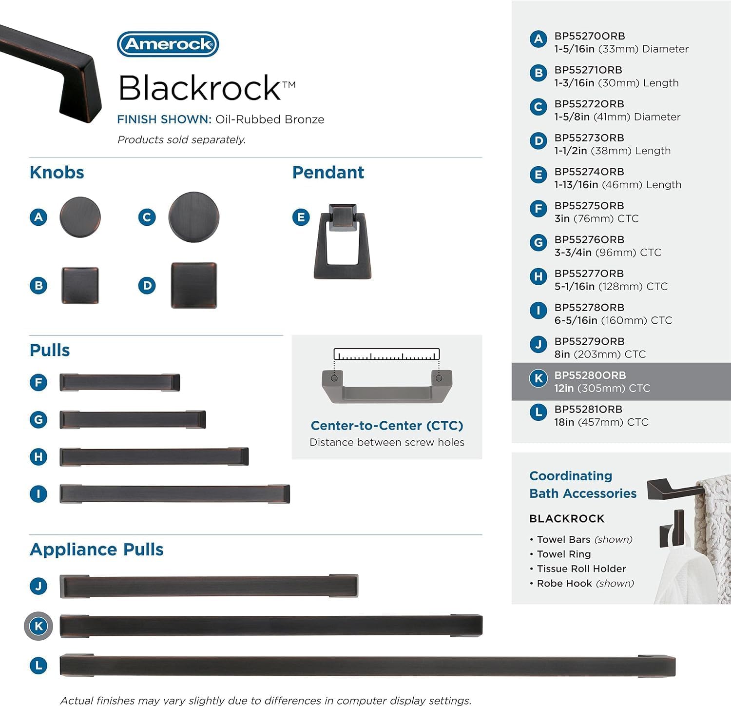 Amerock | Appliance Pull | Oil Rubbed Bronze | 12 inch (305 mm) Center-to-Center | Blackrock | 1 Pack | Drawer Pull | Drawer Handle | Cabinet Hardware