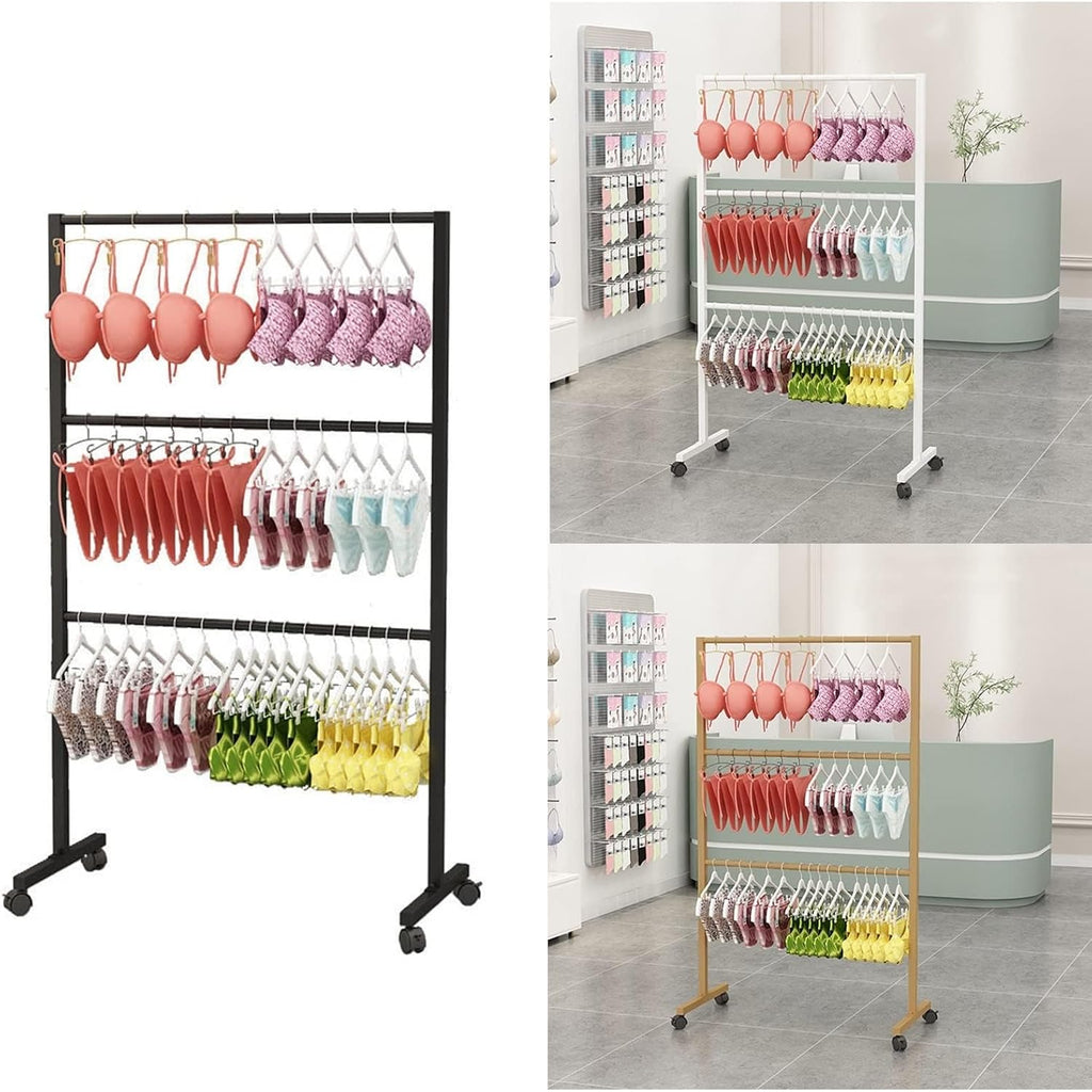 Underwear Display Rack,Bra Rack With Wheels,Garment Rack,Clothing Store,Retail Shelving,Commercial Free Standing Hanger For Bikini,Swimwear,Lingerie ( Color : Gold , Size : L100xH135CM/39.4x53in )