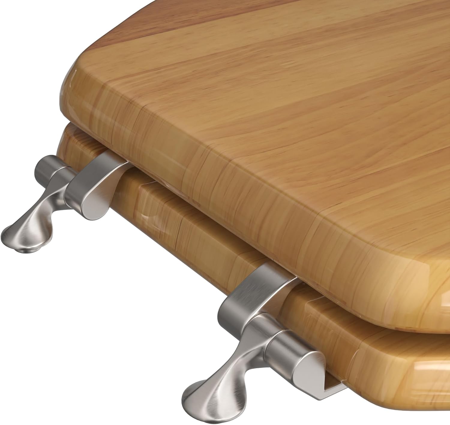 Comfort Seats C1B1E-17BN Designer Solid Wood Toilet Seat with PVD Brushed Nickel Hinges, Elongated, Oak