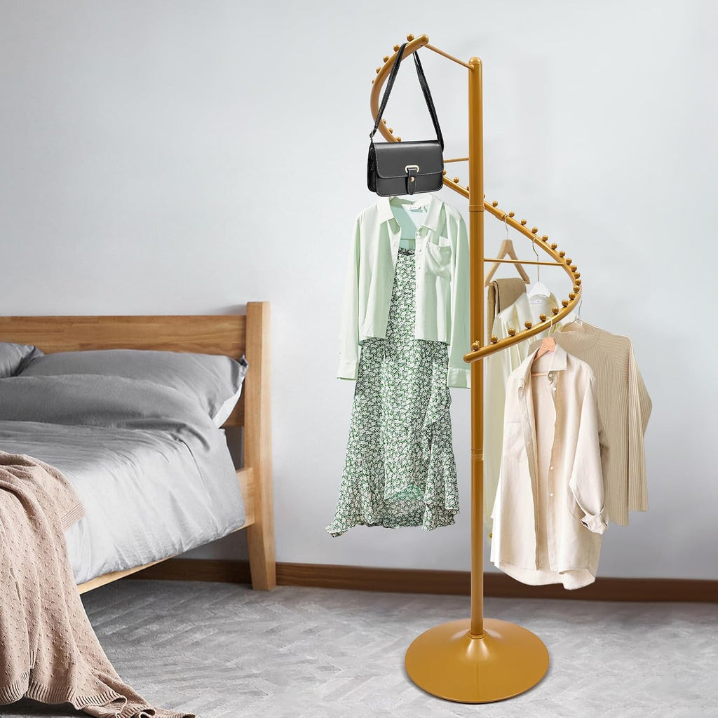 360° Rotating Spiral Clothing Rack Freestanding Metal Spiral Garment Display Rack Modern Coat Stand Retail Clothes Display Racks for Shops Boutique Entrance Hall Bedroom Gold