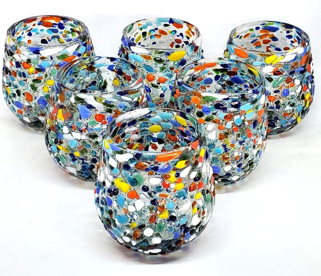 Confetti Rocks 16 oz Stemless Wine Glasses (set of 6), Recycled Glass, Lead-free, Toxin-Free (16oz Stemless)