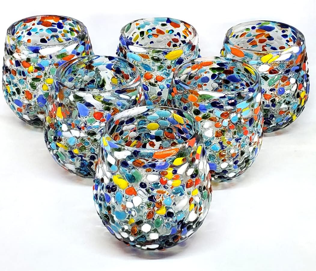 Confetti Rocks 16 oz Stemless Wine Glasses (set of 6), Recycled Glass, Lead-free, Toxin-Free (16oz Stemless)