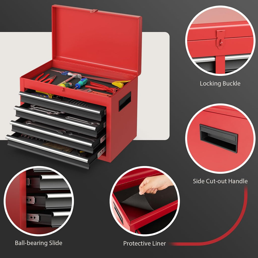 IRONMAX 5-Drawer Rolling Tool Chest, 2-in-1 Detachable Heavy Duty Tool Box Storage Cabinet with Auto Lock, Adjustable Shelf & Hooks, Metal Toolbox on Wheels for Garage Workshop (Black & Red)