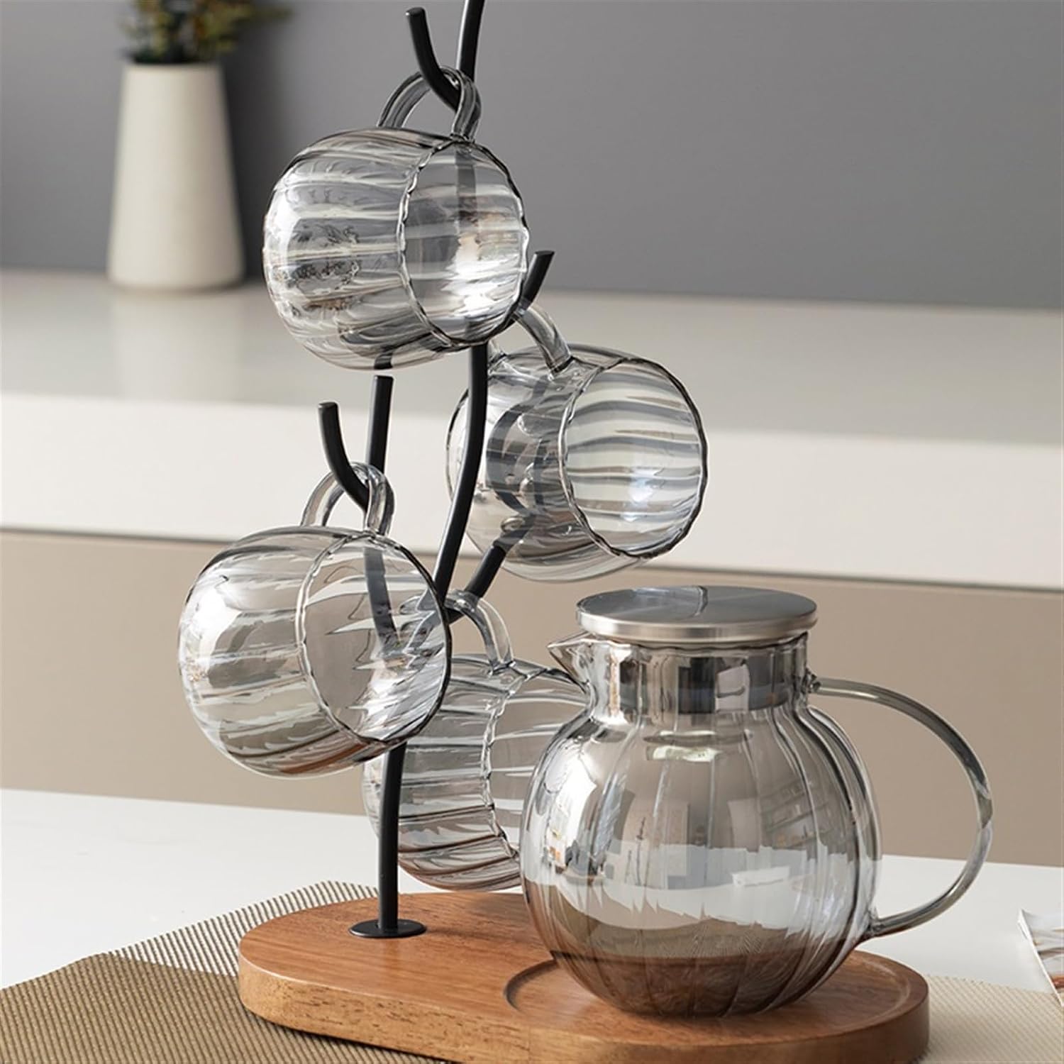 Beverage Serveware Hot and cold kettle glass cold kettle hot water kettle living room home coffee table water cup teapot set Water Carafe(Gris)