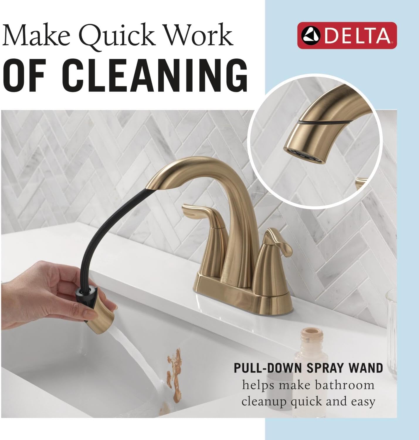 Delta Arvo Pull-Down Centerset Bathroom Faucet, Gold Bathroom Sink Faucet, Bathroom Faucet with Pull Out Sprayer, 3-Hole Bathroom Faucet, Champagne Bronze 25840LF-CZPD