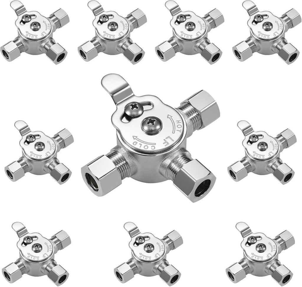 10 PCS Below Deck Mixing Valve,3/8' Compression LF Brass Body,Thermostatic mixing valve for hot and cold water,Compression Sleeve and Nuts Included.