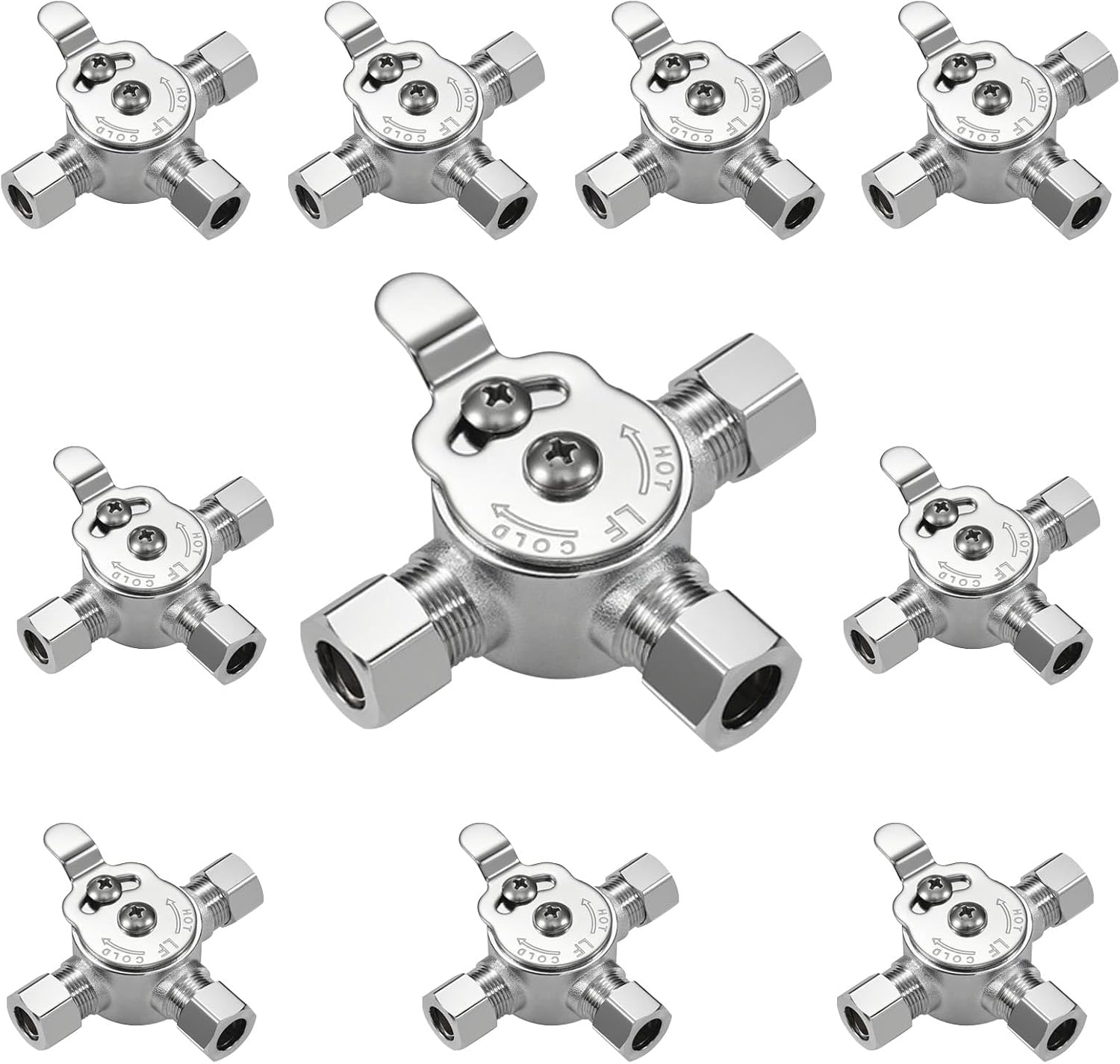 10 PCS Below Deck Mixing Valve,3/8' Compression LF Brass Body,Thermostatic mixing valve for hot and cold water,Compression Sleeve and Nuts Included.