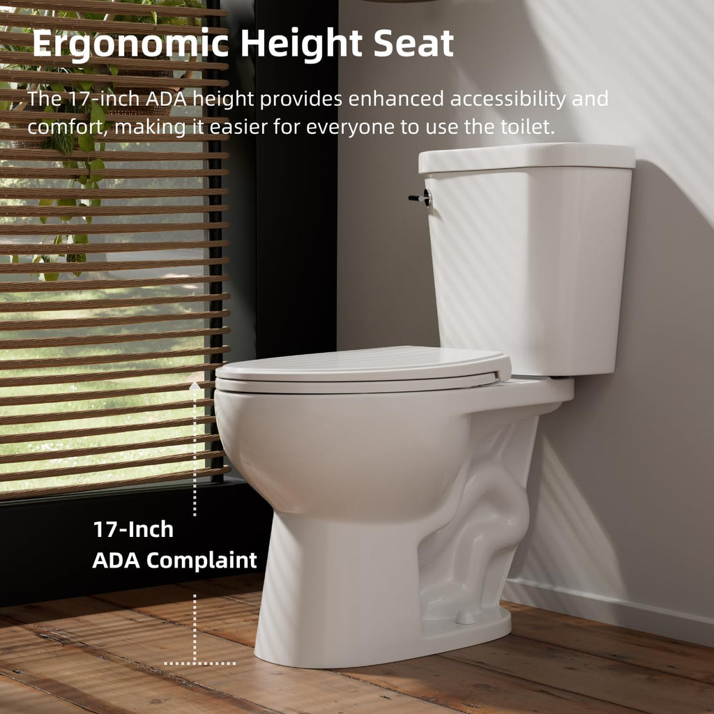 17 Inch Two Piece Toilet, Los Flexi 17.9' Tall Toilets for Bathrooms, Elongated Bowl & ADA Comfort Chair Height Toilet, Soft-Closing Seat, 1.28 GPF Siphon Flush, High-Efficiency, 12' Rough-In