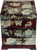Antique Alive Mother of Pearl Inlay Design Jewelry Box, Wood Jewelry Box, Trinket Case, Keepsake Treasure Chest Box Organizer Holder (Flower)