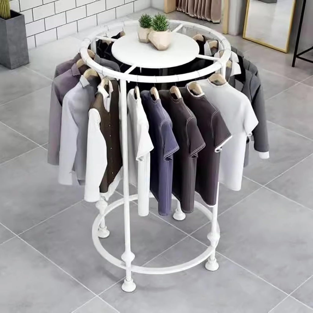 Freestanding Metal Clothes Rack,Round Clothing Rack,heavy-duty Garment Rack,retail clothing rack round clothes rack Clothes Store Bedroom Multi-purpose Hanging Rod Shelf(27.5'W x 51.5'H, Black)