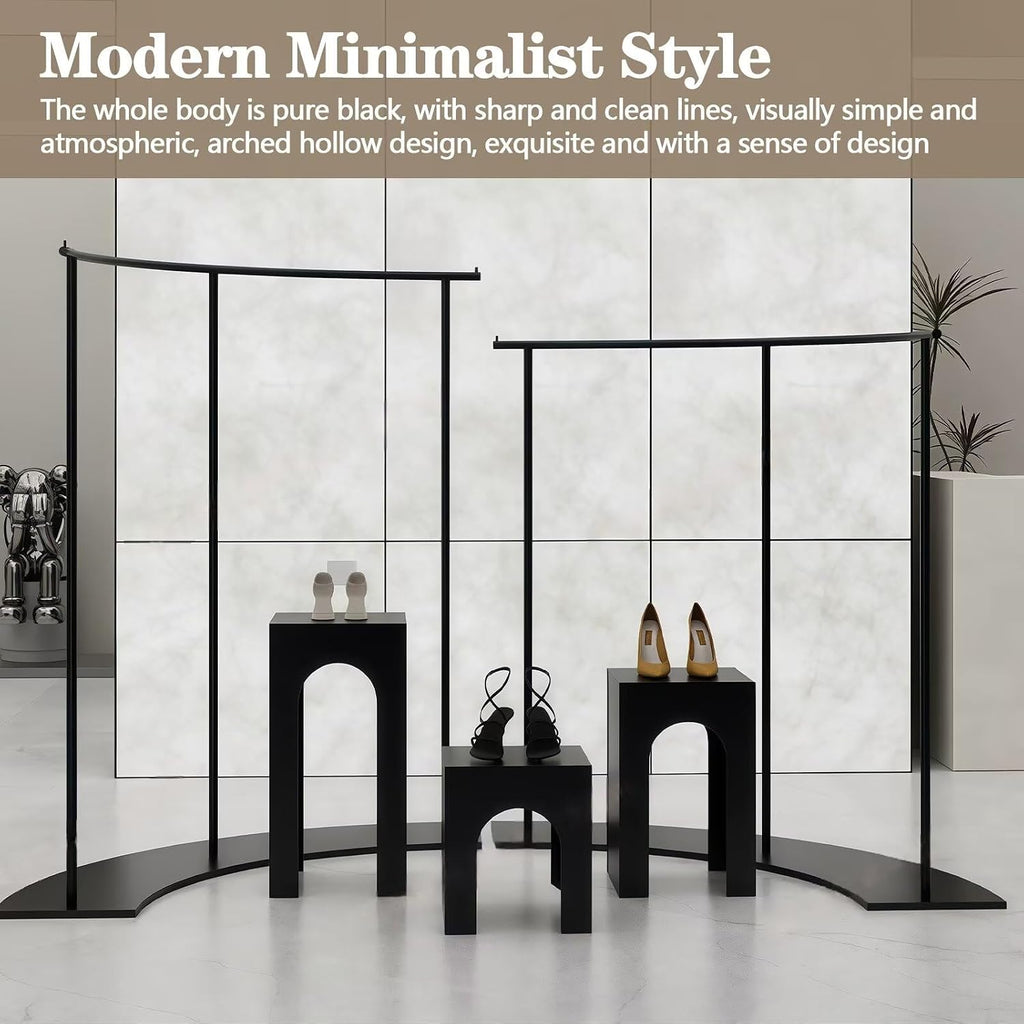 5-Piece Black Retail Clothing Rack Set - Sturdy Metal Garment Rack & Display Tables with Curved Modern Minimalist Design, for Boutique, Clothing Store