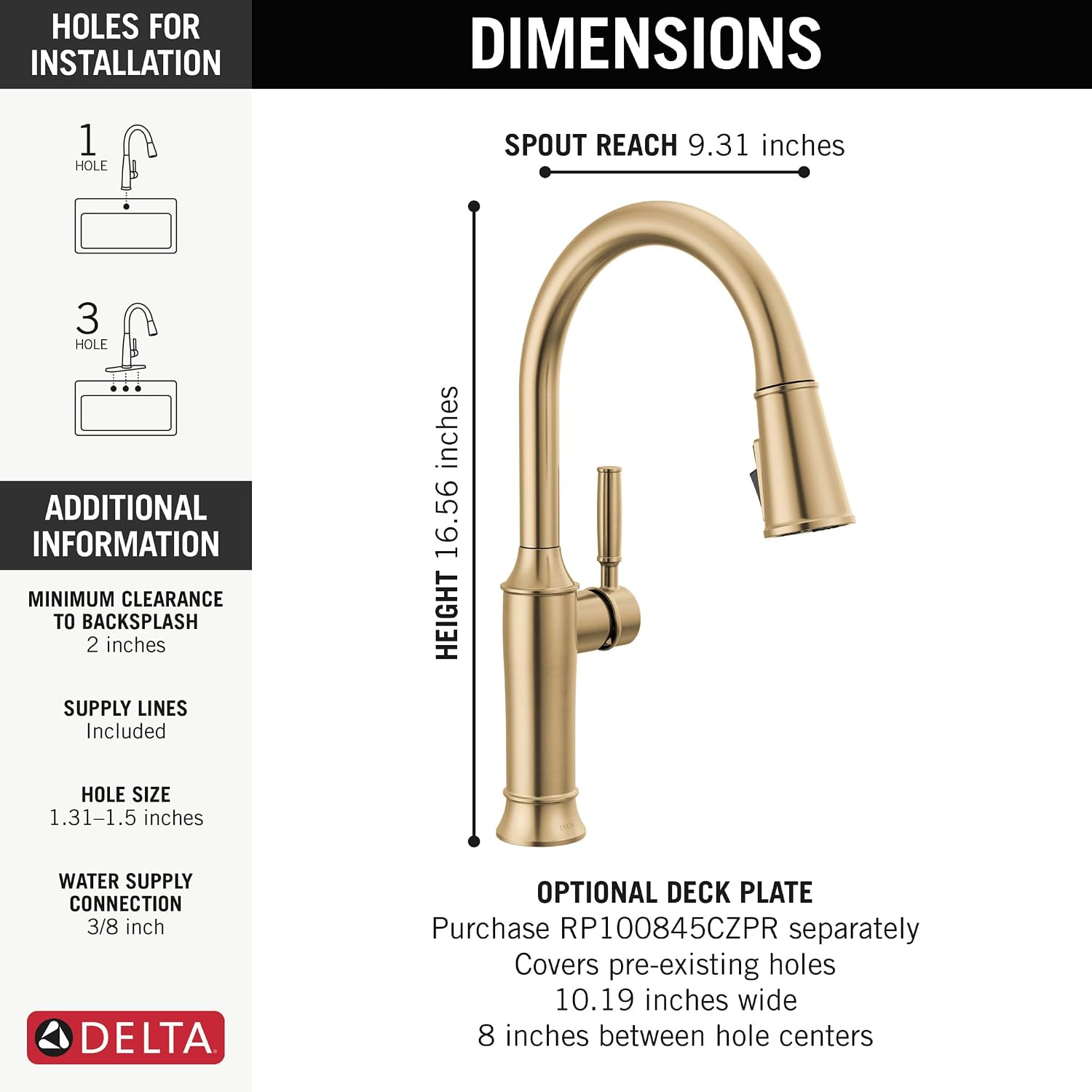 Delta Renaldi Kitchen Faucet with Pull Down Sprayer, Gold Kitchen Sink Faucet, Delta ProClean Kitchen Faucet, Pull Down Kitchen Faucet, Lumicoat Champagne Bronze 9184-CZ-PR-DST