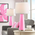 Color + Plus Leo Modern Table Lamps 29 1/2' Tall Set of 2 Candy Pink Glass Tapered Column Plain White Drum Shade Decor for Bedroom Living Room House Home Bedside Nightstand Office Family