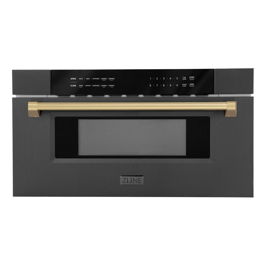 ZLINE Autograph Edition 30' 1.2 cu. ft. Built-in Microwave Drawer in Black Stainless Steel and Champagne Bronze Accents