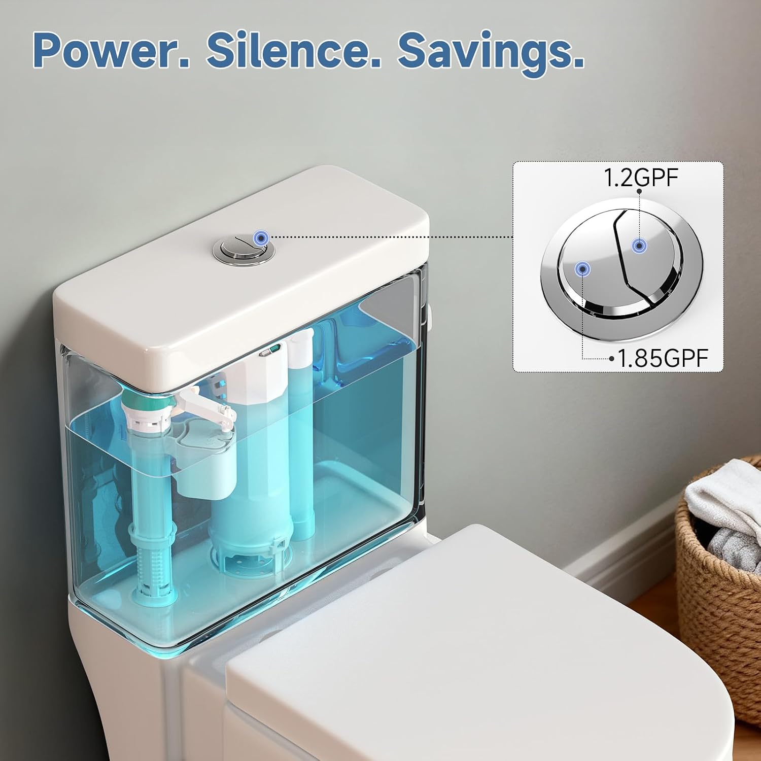 Compact One Piece Toilet with Soft-close Seat Lid, Power Dual Flush 1.2/1.85 GPF, Modern Standard White Toilet Bowl, Water Saving Toilet For Bathroom, 12'' Rough-in,Dirt-resistant Glazed