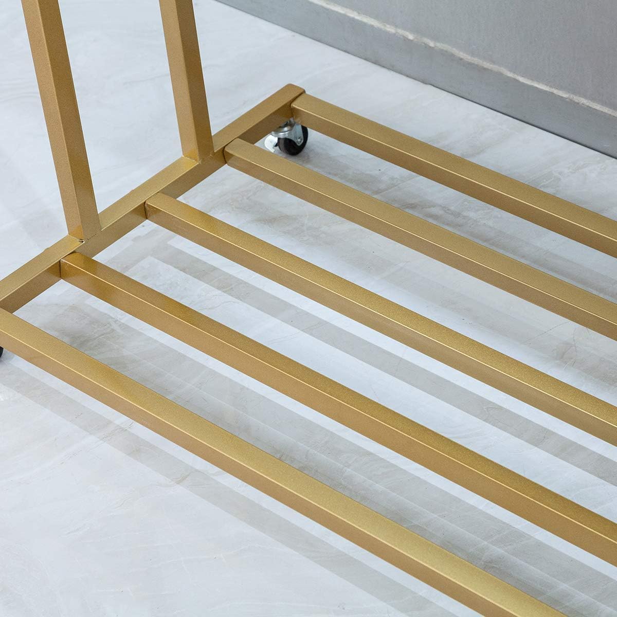 63' Heavy Duty Metal Clothing Rack with Wheels, Gold Garment Rack for Boutique Commercial Home Use, Standing Adjustable Rolling Display , Wardrobe Closet Organizer