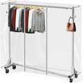 Simple Houseware Industrial Grade Z-Base Garment Rack, 500lb Load with 62' Extra Long bar w/Clear Cover and Tube Bracket