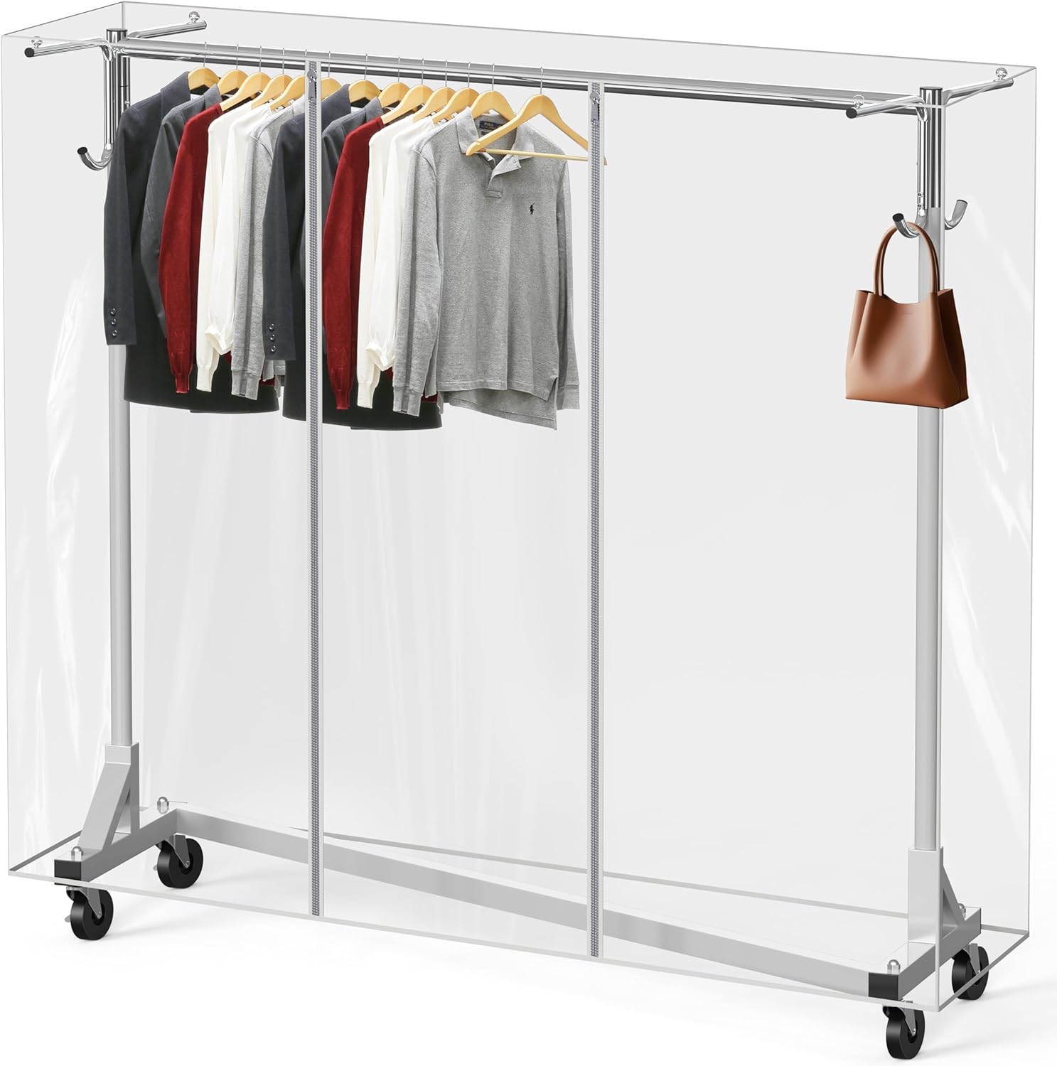 Simple Houseware Industrial Grade Z-Base Garment Rack, 500lb Load with 62' Extra Long bar w/Clear Cover and Tube Bracket