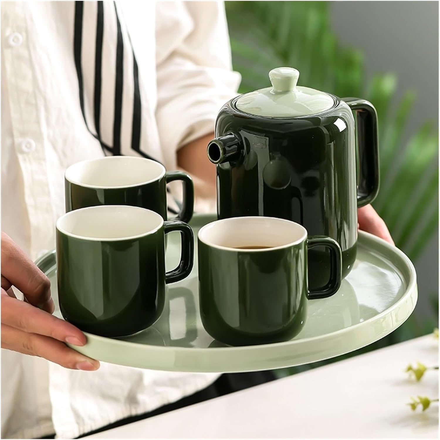 Beverage Serveware Water Cup Tea Set Household Creative Set Cup Ceramic Water Set Tea Cup Living Room Family Cup Water Carafe(Pink)
