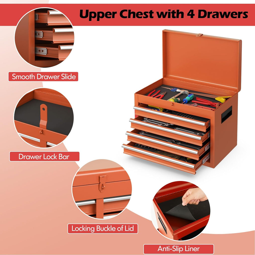 IRONMAX 5-Drawer Rolling Tool Chest, 2-in-1 Detachable Heavy Duty Tool Box Storage Cabinet with Auto Lock, Adjustable Shelf & Hooks, Metal Toolbox on Wheels for Garage Workshop (Orange)