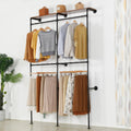Garment Rack Heavy Duty Racks, Modern Simple Industrial Pipe Double Hanging Rods Clothing with Shelves, Freestanding Portable Wardrobe Closet Rack for Hanging Clothes, 93in Black