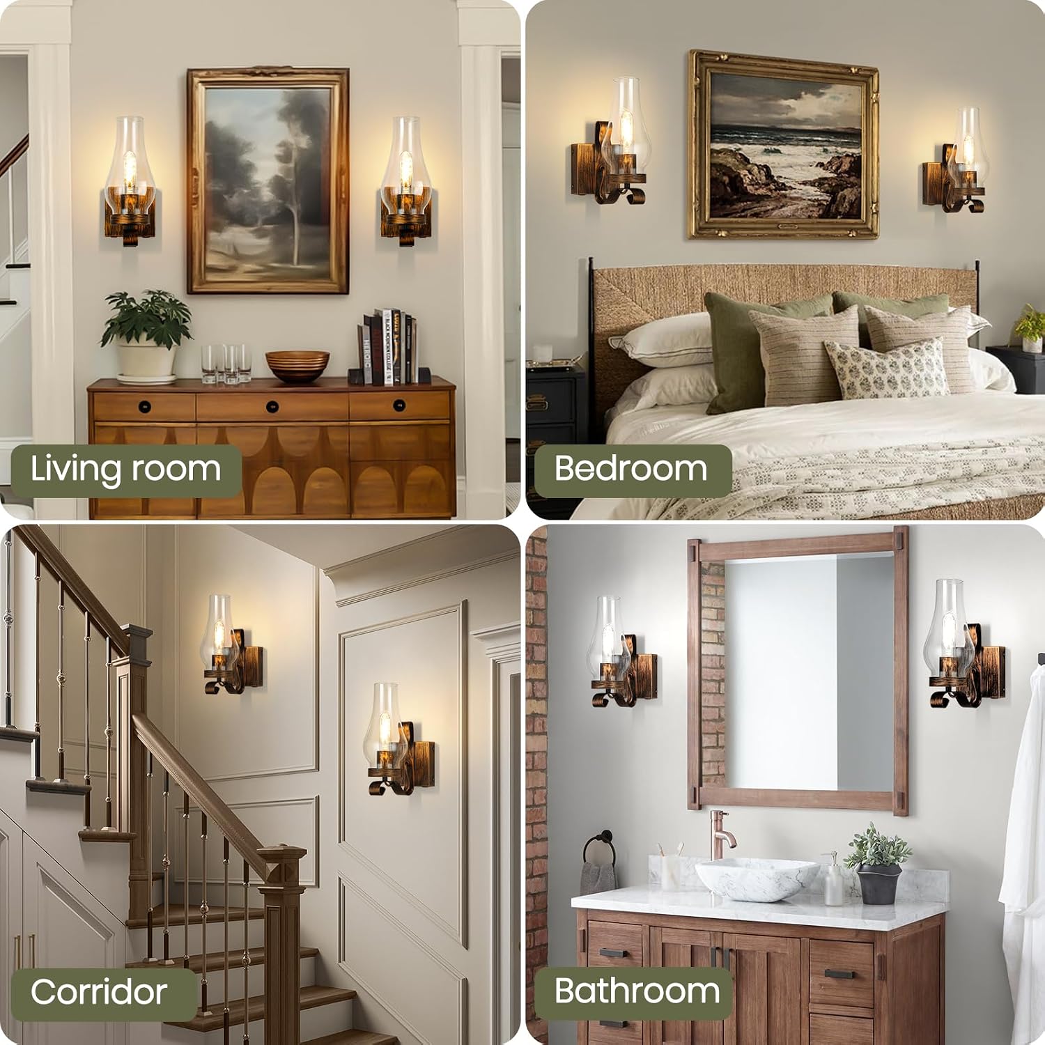 Battery Operated Wall Sconce, Rechargeable Rustic Wall Lights, Non-Hardwired Antique Kerosene Wall Lamps, Gold Vintage Bedside Wall Sconces with Remote Control for, Bedroom, Hallway etc