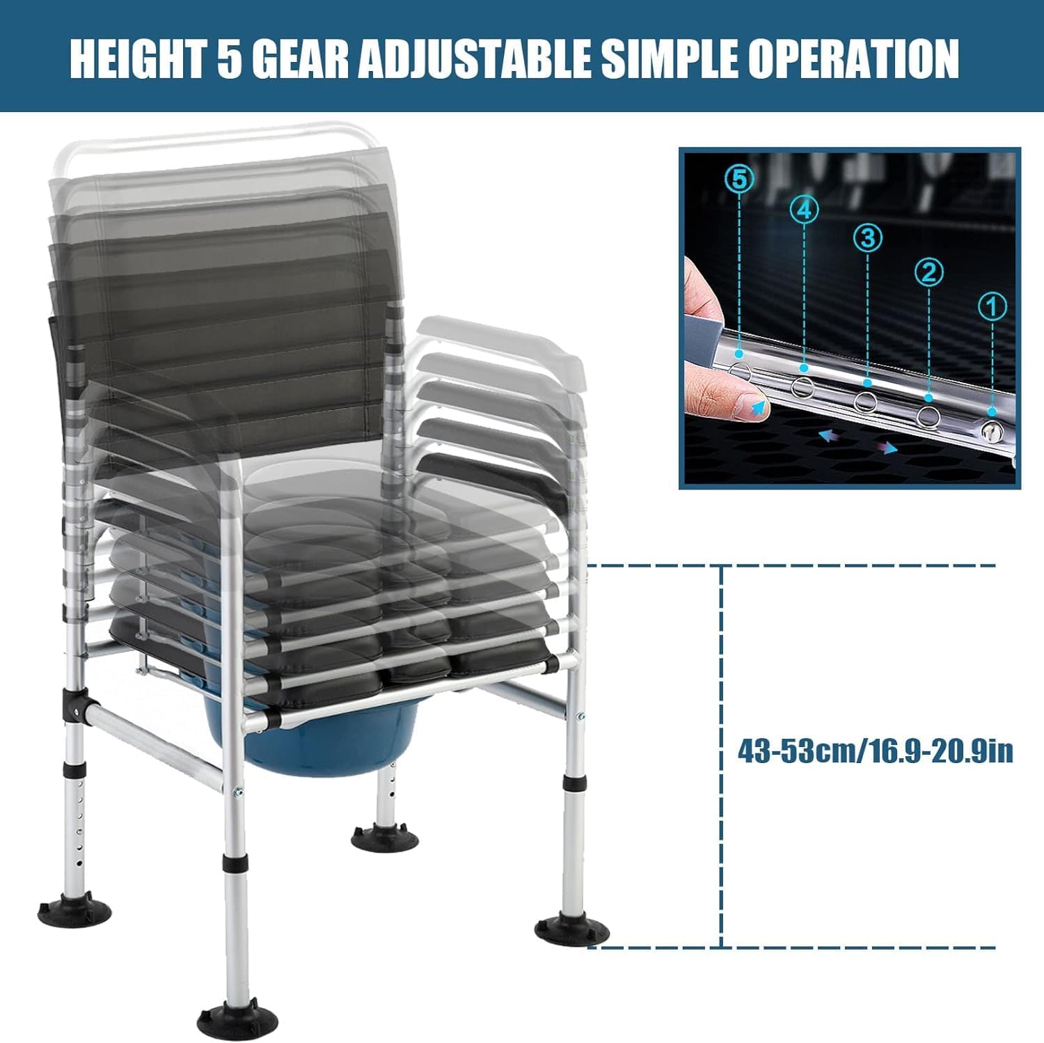 Padded Beside Commode Chair 3 in 1 Shower Seat for Toilet with Arms, Heavy Duty Adult Bathroom Commode Chair Aluminum Alloy Frame, PU Leather Padded (Color : #2), 659245