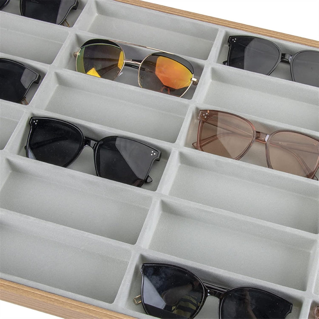 Eyewear Showcase Shelf Rack 24 Grid Velvet Glasses Display Case Glasses Storage Rack Sunglasses Dispaly Tray Eyeglasses Storage Organizer Box Glasses Holder Sunglasses Display Stand ( Color : Inner as