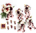 Ling's moment Wedding Artificial Flowers Package, Bridal Bouquet, Bridesmaid Bouquets, Boutonniere for Men, Rose Petals.Burgundy Blush