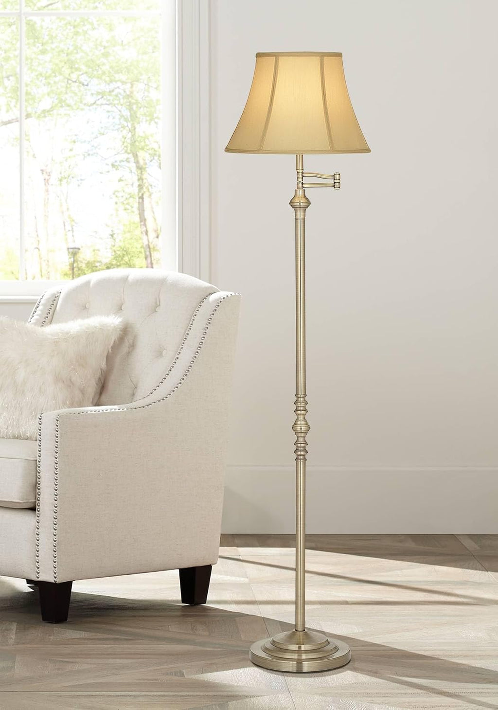 Regency Hill Montebello Traditional 60' Tall Standing Floor Lamps Set of 2 Lights Swing Arm Adjustable Gold Metal Antique Brass Finish Living Room Bedroom House Reading Office Home Decor Entryway