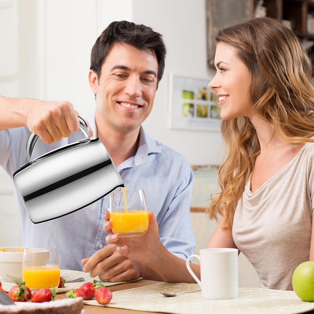 Funnymoom 6 Pcs 2 L Stainless Steel Water Pitchers with Ice Guard Smooth Silver Metal Bell Pitchers Jug Cold Beverages Carafe Serving Tool for Restaurants Home Dishwasher Safe