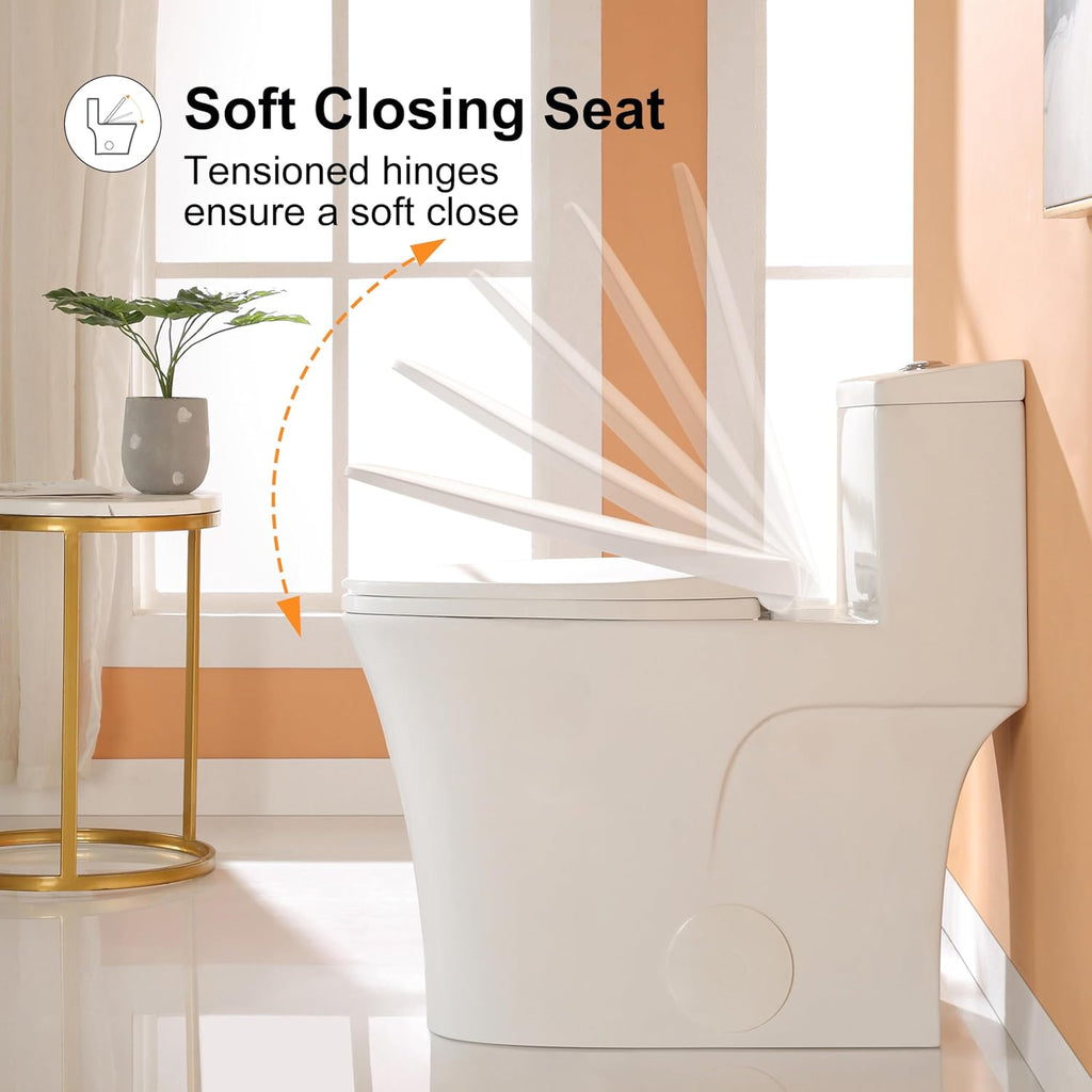 HOROW T0338W Compact One Piece Toilet, ADA Chair Height 17.3', Elongated Bowl, Dual Flush 1.1/1.6 GPF, White, 12 Inch Rough-In