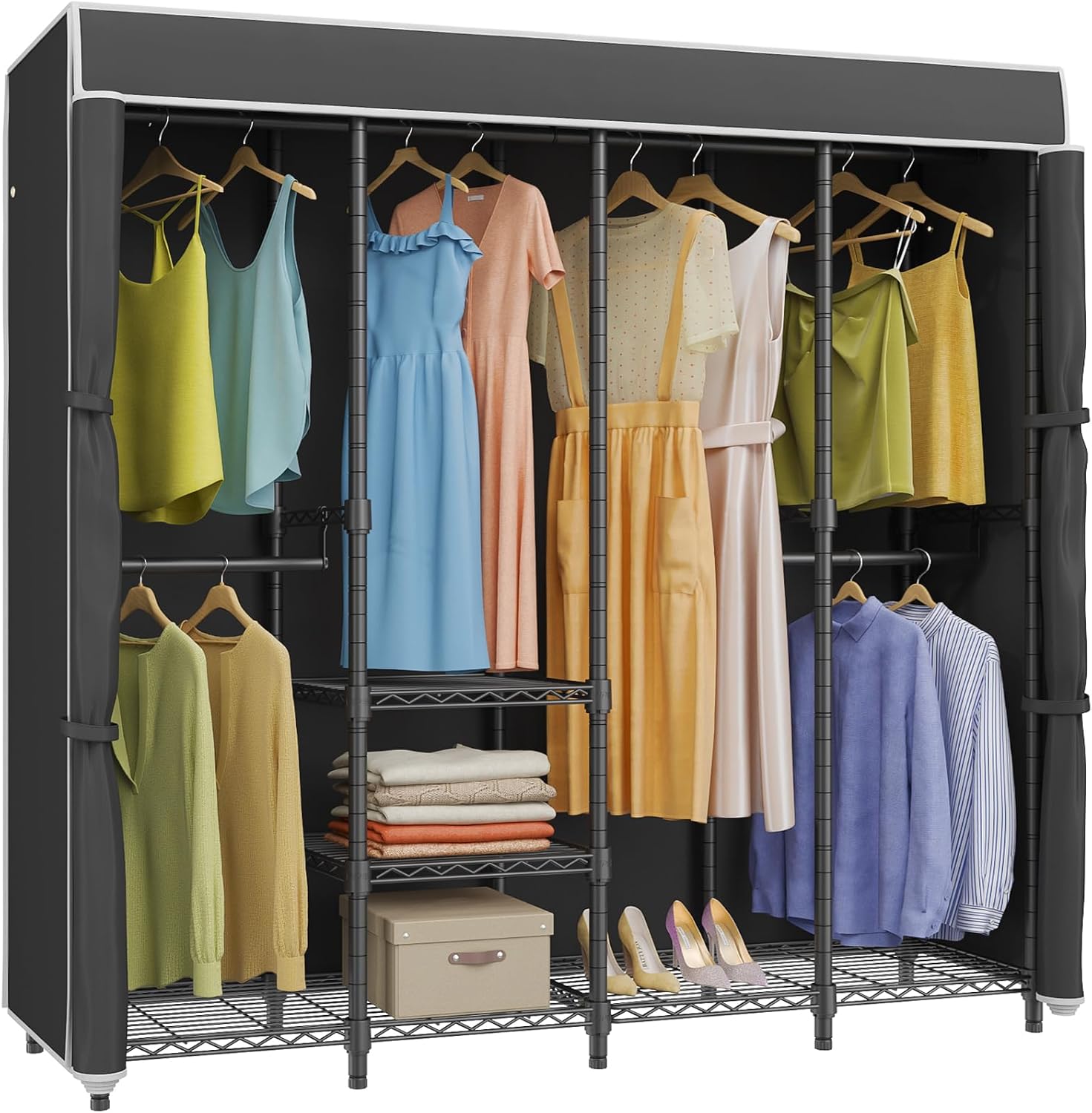 VIPEK V40C Medium Covered Clothes Rack, Freestanding Clothing Rack with Black Oxford Fabric Cover for Hanging Clothes, Adjustable Portable Closet Wardrobe for Bedroom & Walk-in Closet, Max Load 900LBS