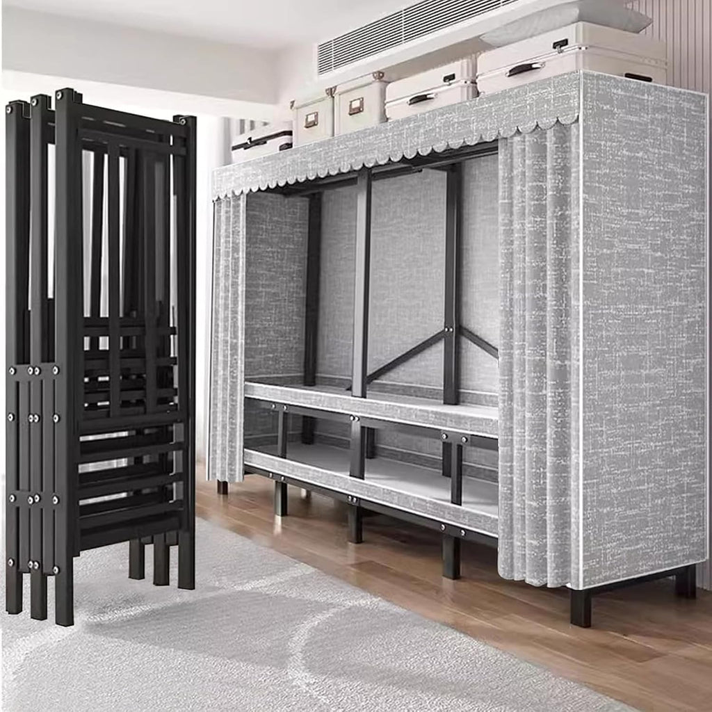 Foldable Clothe Rack, Heavy-Duty Portable Wardrobe for Bedroom Armoires Freestanding Clothing Coat Storage Rack Rolling Garment Rack with Wheel W/Cover Load 2000lbs(168 * 52 * 170cm)
