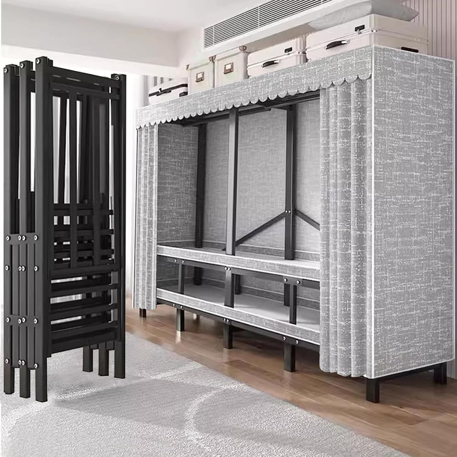 Foldable Clothe Rack, Heavy-Duty Portable Wardrobe for Bedroom Armoires Freestanding Clothing Coat Storage Rack Rolling Garment Rack with Wheel W/Cover Load 2000lbs(168 * 52 * 170cm)
