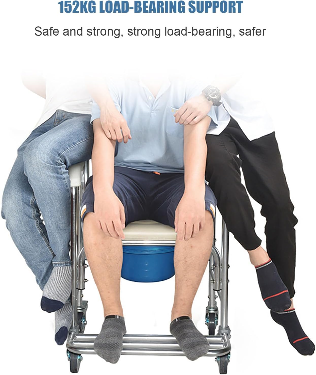 3-in-1 Shower Commode Wheelchair, Comfortable Padded Seat, Lightweight & Waterproof Rolling Over Toilet Chair, Ideal for Homecare, Weight Capacity 330 lbs, White