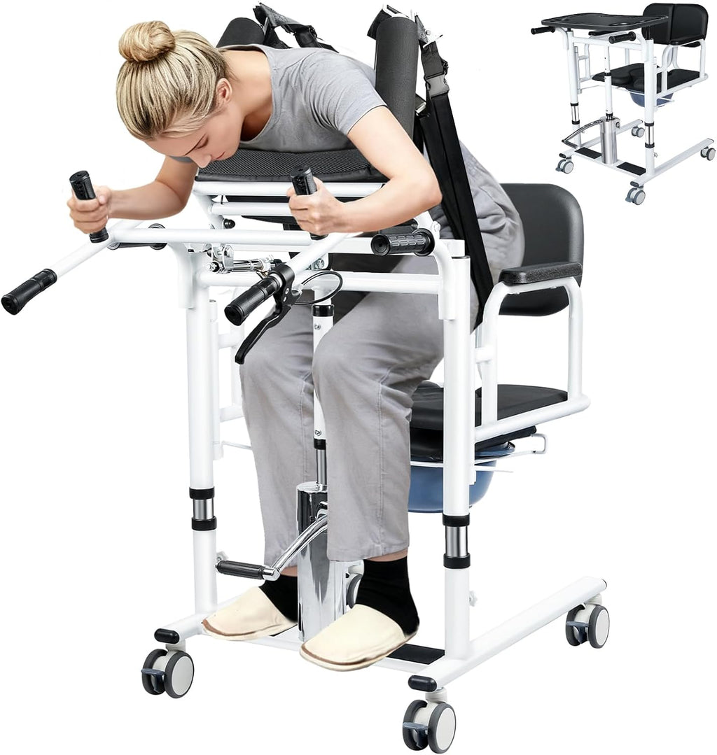 Patient Lift Transfer Chair - Heavy Duty Shower Commode Chair with Toilet Safety Frame (Dual A - Black & Rack)