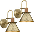 Industrial Wall Sconces Set of Two, HWH Indoor Wall Light Fixtures Barn Light, Single Wall Vanity Lamp for Bedroom Bedside Kitchen, Hammered Metal Shade, Antique Brass Finish, 5HZG74B-2L BG
