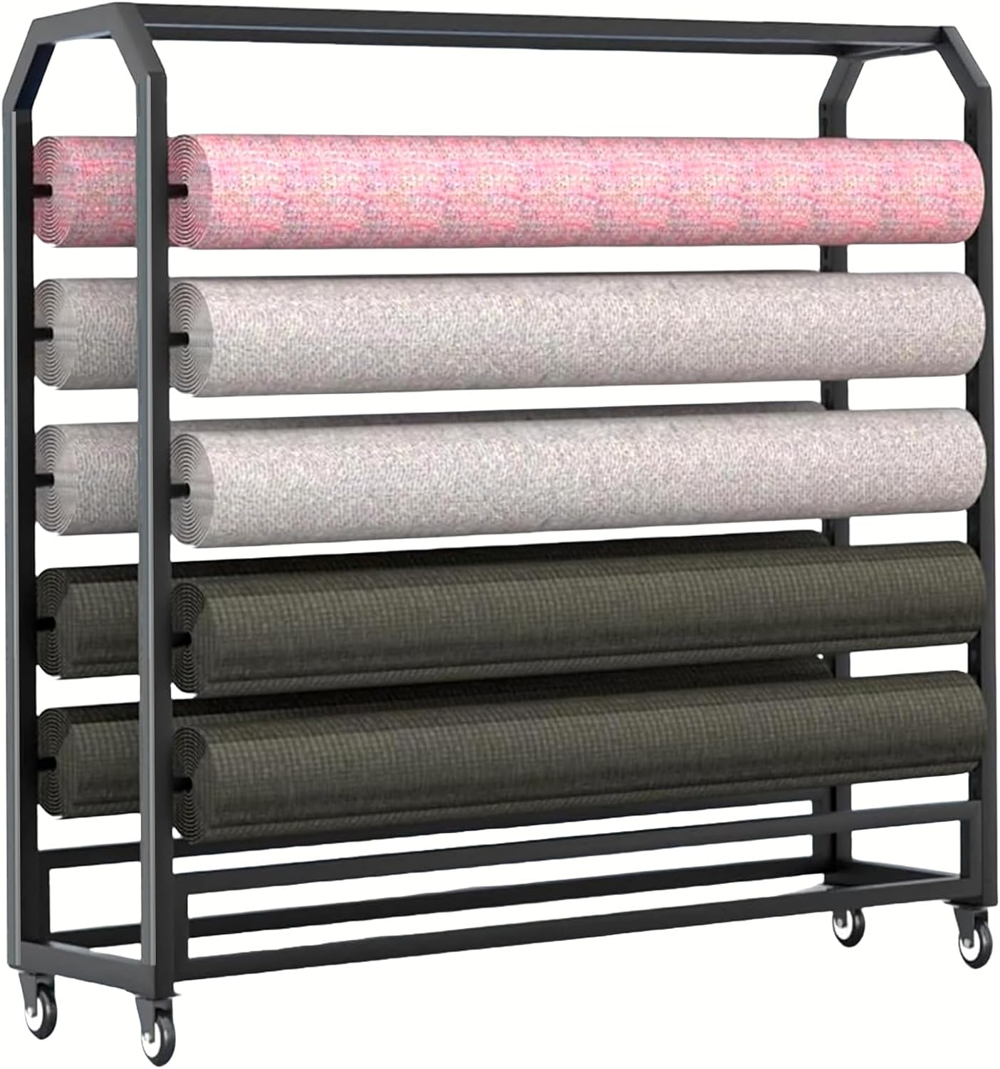 10 rods Commercial Fabric Roll Storage Rack, Large Textile Fabric Display Rack with Adjustable Hanging Rod, Movable Organizer Holder for Vinyl Roll/Leather Roll/Curtain Studio/Wallpaper (10 rods)