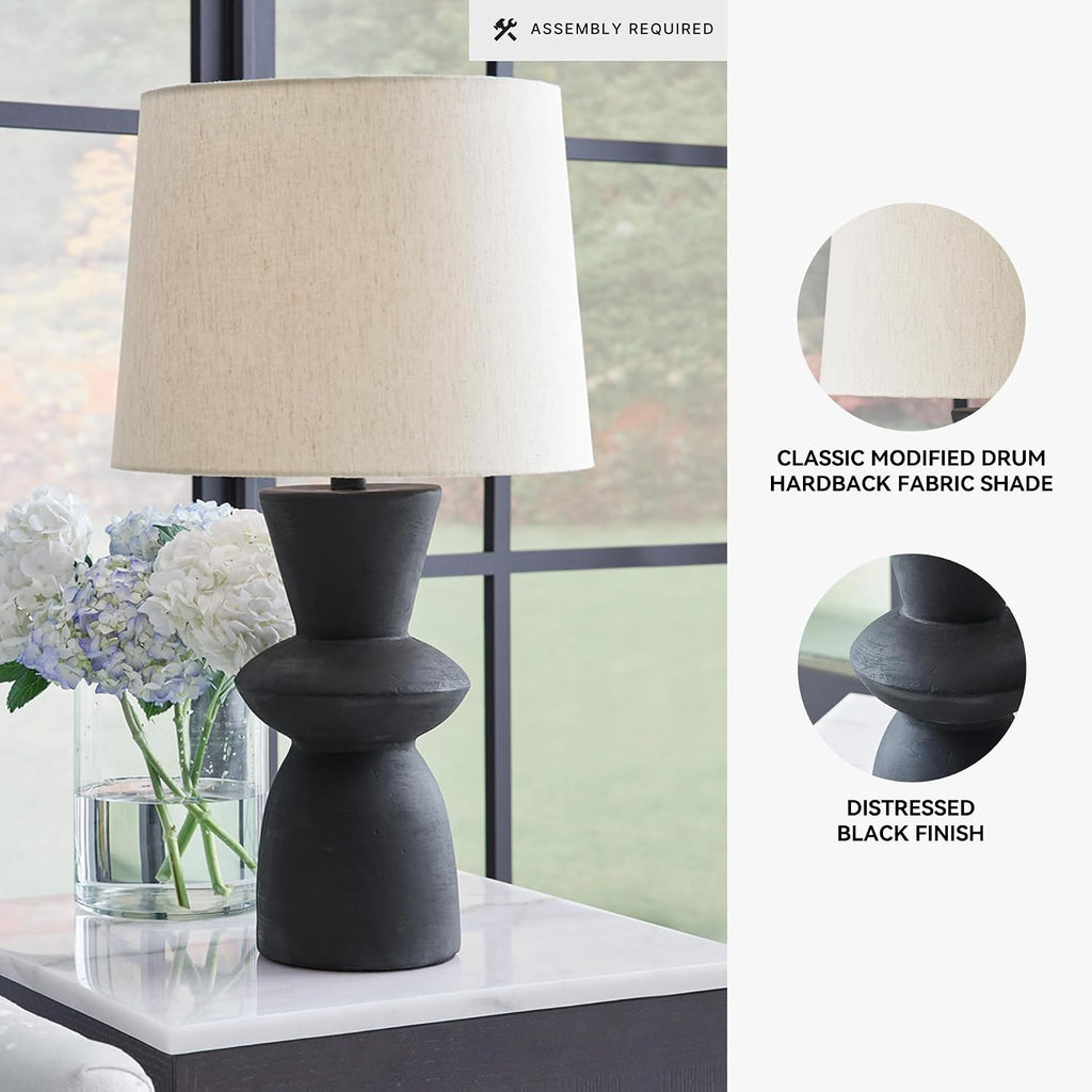 Signature Design by Ashley Scarbot Modern Distressed Paper Composite Table Lamp with 3-Way Switch, Set of 2, Black