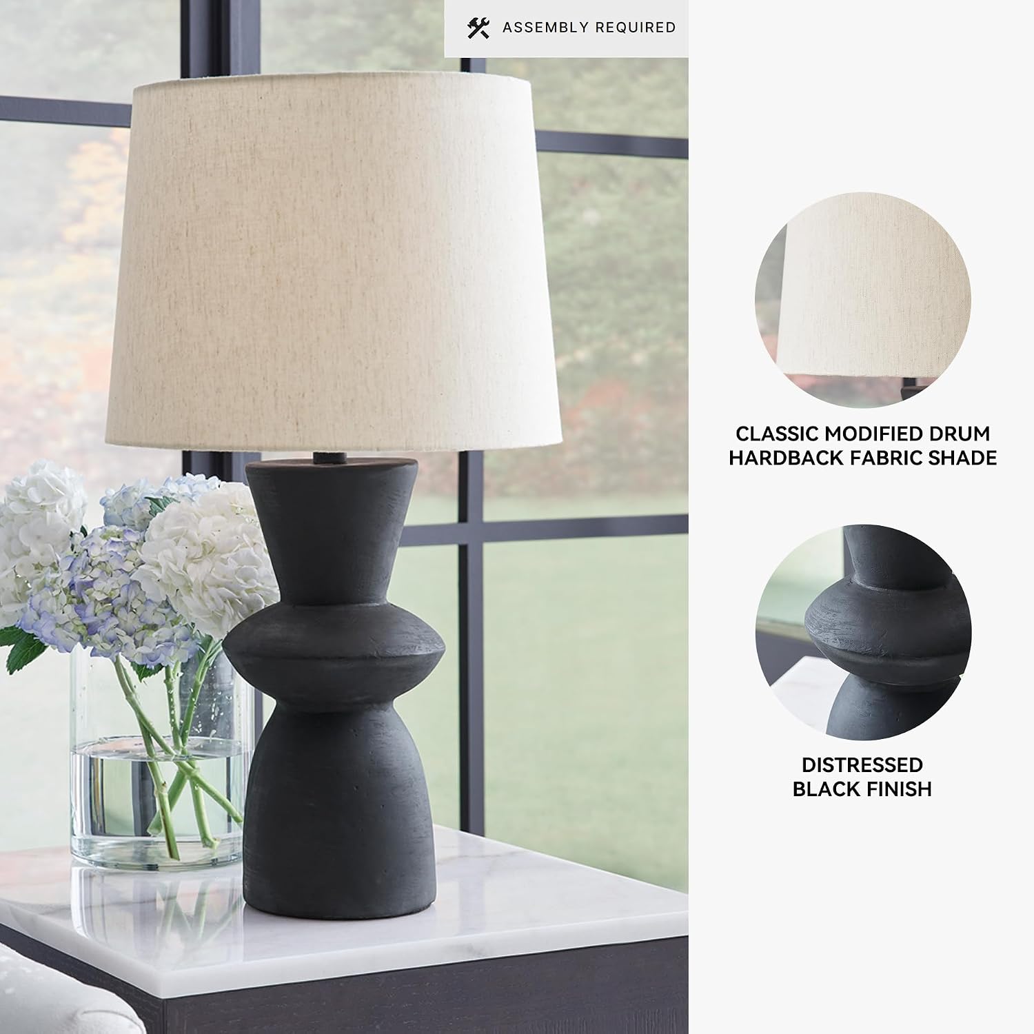 Signature Design by Ashley Scarbot Modern Distressed Paper Composite Table Lamp with 3-Way Switch, Set of 2, Black