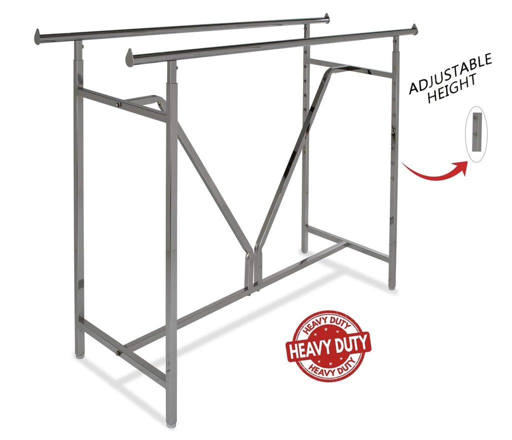 Only Hangers Adjustable Height - Heavy Duty - Double Bar Rectangular Rack with V-Brace - Maximum Extended Height to 81'