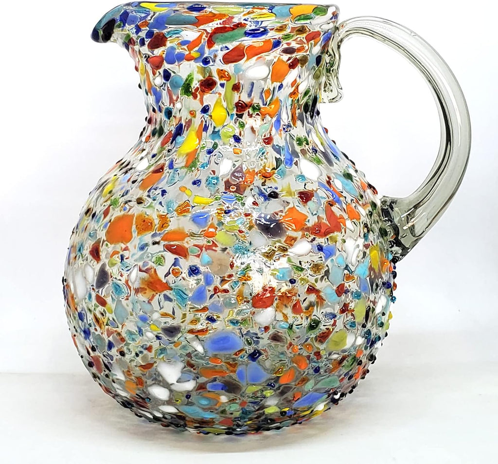 Confetti Rocks 120 oz Large Bola Pitcher, Recycled Glass, Lead-free, Toxin-Free (Pitcher) Multicolor
