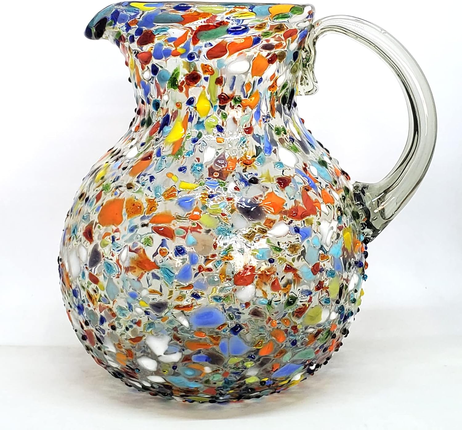 Confetti Rocks 120 oz Large Bola Pitcher, Recycled Glass, Lead-free, Toxin-Free (Pitcher) Multicolor