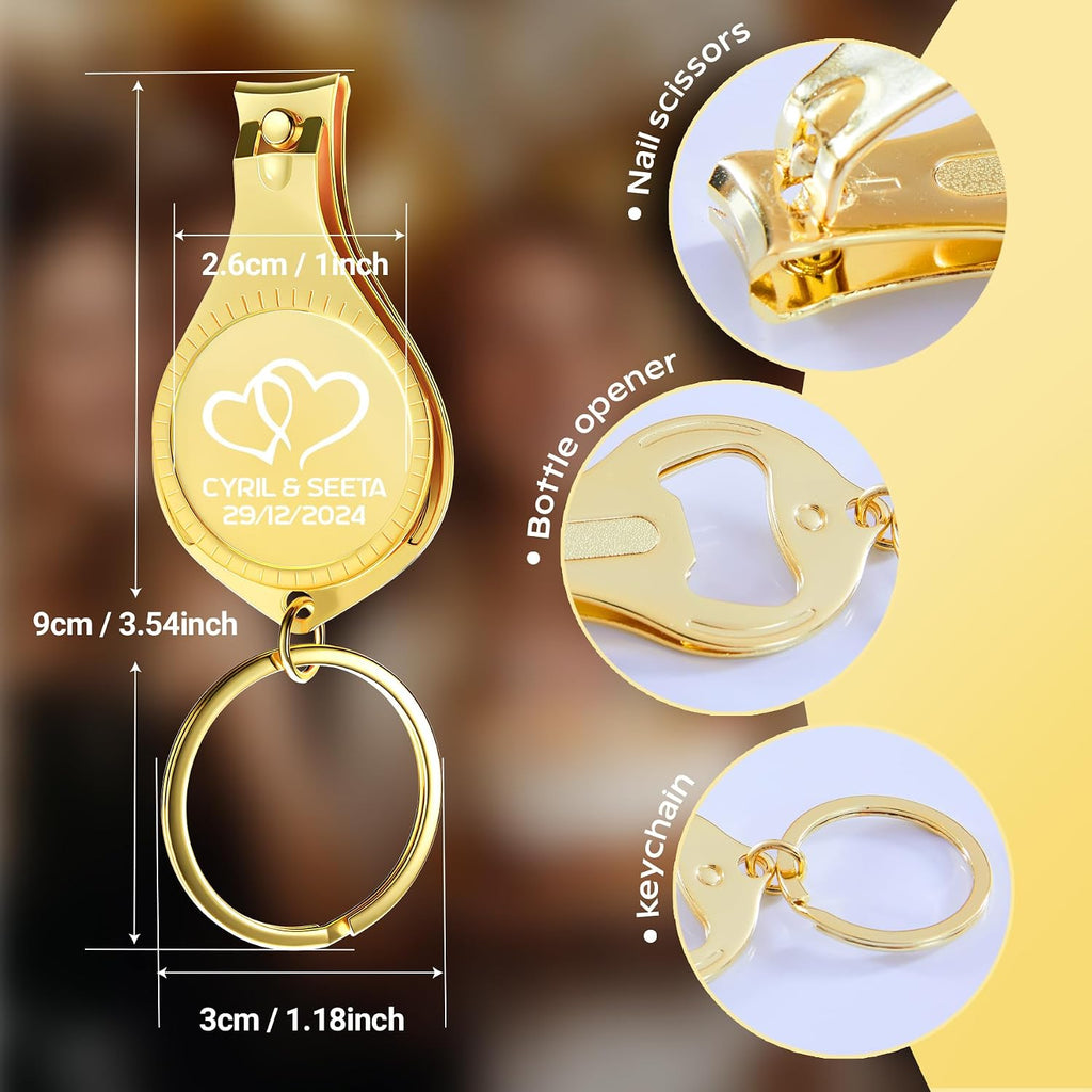 60pcs Personalized 4 in 1 Multi Function Bottle Opener, Gold Nail Clipper, Wedding Favors Brewery, Private Customized, Multitool Gifts for Men